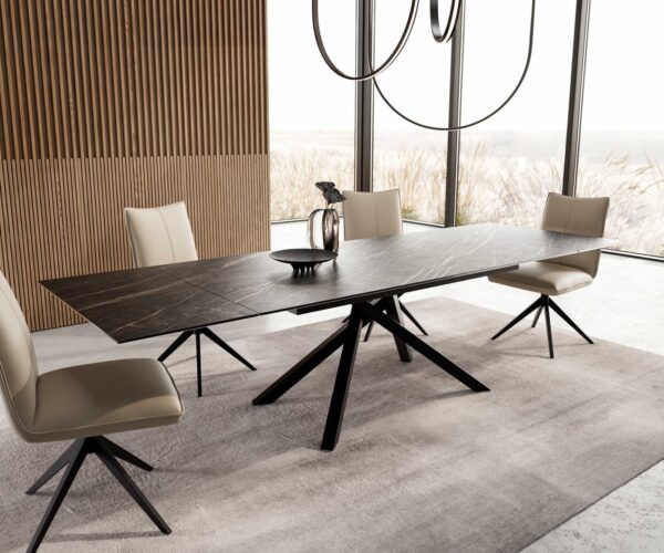 Jídelní stůl Edge keramika Laminam® Noir Desir hnědý 200–300x100 cm, černá kovová křížová podnož, rozkládací, obdélníkový - Image 7