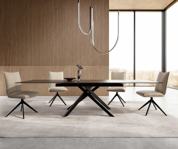Jídelní stůl Edge keramika Laminam® Noir Desir hnědý 200–300x100 cm, černá kovová křížová podnož, rozkládací, obdélníkový - Image 2