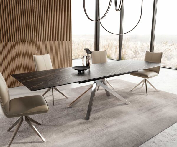 Jídelní stůl Edge keramický Laminam® Noir Desir hnědý 200–300x100 cm, křížová podnož, obdélníkový, nerezový, rozkládací - Image 7