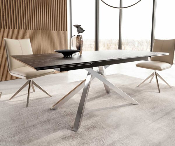 Jídelní stůl Edge keramický Laminam® Noir Desir hnědý 200–300x100 cm, křížová podnož, obdélníkový, nerezový, rozkládací - Image 6