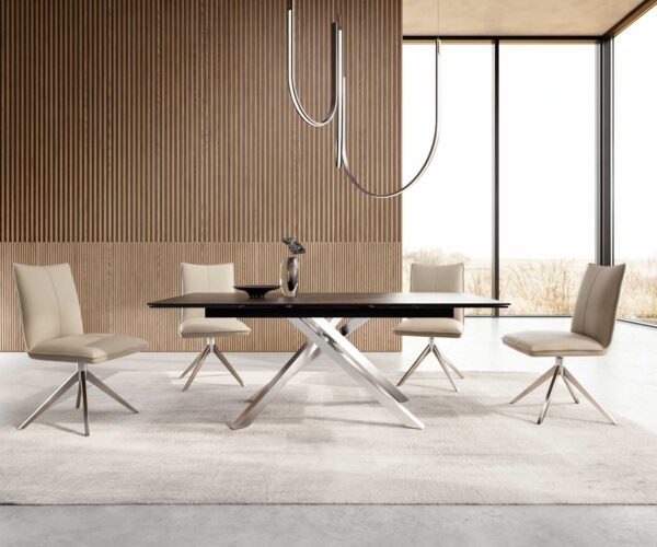 Jídelní stůl Edge keramický Laminam® Noir Desir hnědý 200–300x100 cm, křížová podnož, obdélníkový, nerezový, rozkládací - Image 5