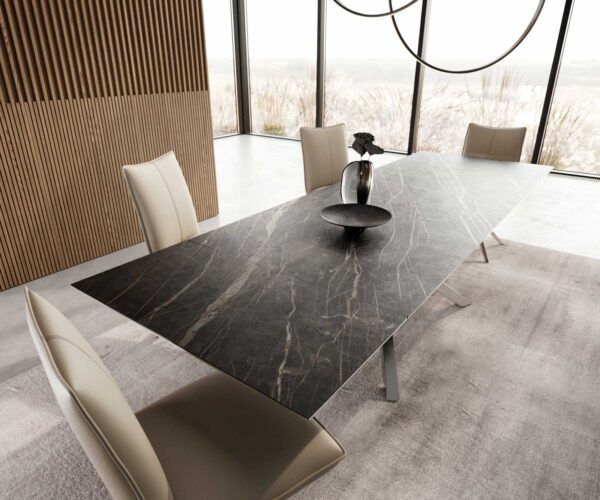 Jídelní stůl Edge keramický Laminam® Noir Desir hnědý 200–300x100 cm, křížová podnož, obdélníkový, nerezový, rozkládací - Image 4