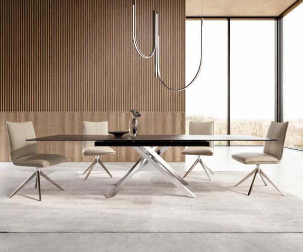 Jídelní stůl Edge keramický Laminam® Noir Desir hnědý 200–300x100 cm, křížová podnož, obdélníkový, nerezový, rozkládací - Image 2