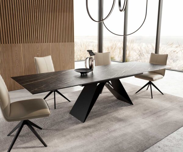 Jídelní stůl Edge keramika Laminam® Noir Desir hnědá 200-300x100 V-noha plochý kov černý rozkládací - Image 7