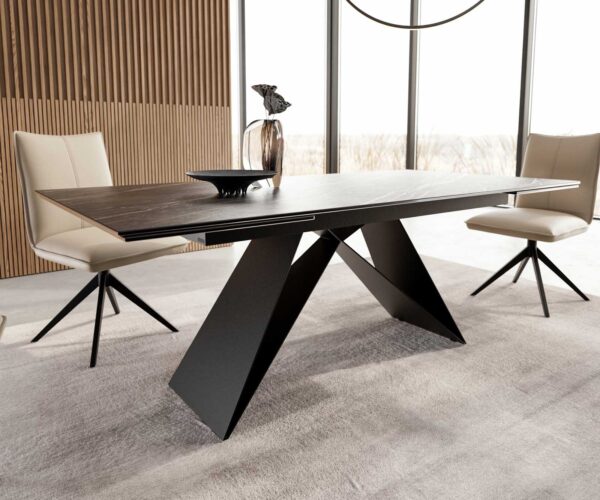 Jídelní stůl Edge keramika Laminam® Noir Desir hnědá 200-300x100 V-noha plochý kov černý rozkládací - Image 6
