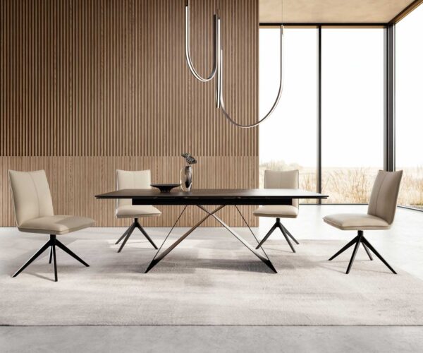 Jídelní stůl Edge keramika Laminam® Noir Desir hnědá 200-300x100 V-noha plochý kov černý rozkládací - Image 5