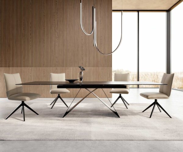 Jídelní stůl Edge keramika Laminam® Noir Desir hnědá 200-300x100 V-noha plochý kov černý rozkládací - Image 2