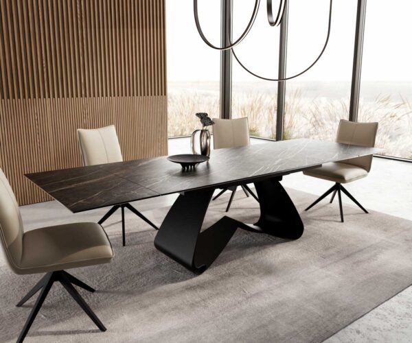 Jídelní stůl Edge keramika Laminam® Noir Desir hnědý 200–300×100 cm, kovová černá podnož, rozkládací - Image 7