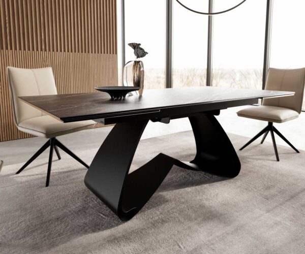 Jídelní stůl Edge keramika Laminam® Noir Desir hnědý 200–300×100 cm, kovová černá podnož, rozkládací - Image 6
