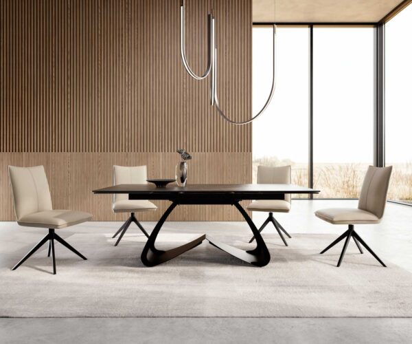 Jídelní stůl Edge keramika Laminam® Noir Desir hnědý 200–300×100 cm, kovová černá podnož, rozkládací - Image 5
