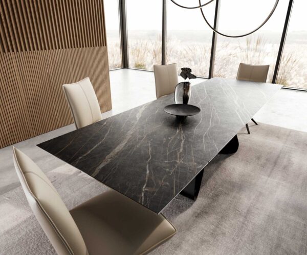 Jídelní stůl Edge keramika Laminam® Noir Desir hnědý 200–300×100 cm, kovová černá podnož, rozkládací - Image 4