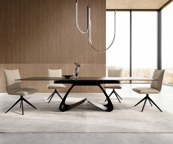 Jídelní stůl Edge keramika Laminam® Noir Desir hnědý 200–300×100 cm, kovová černá podnož, rozkládací - Image 2
