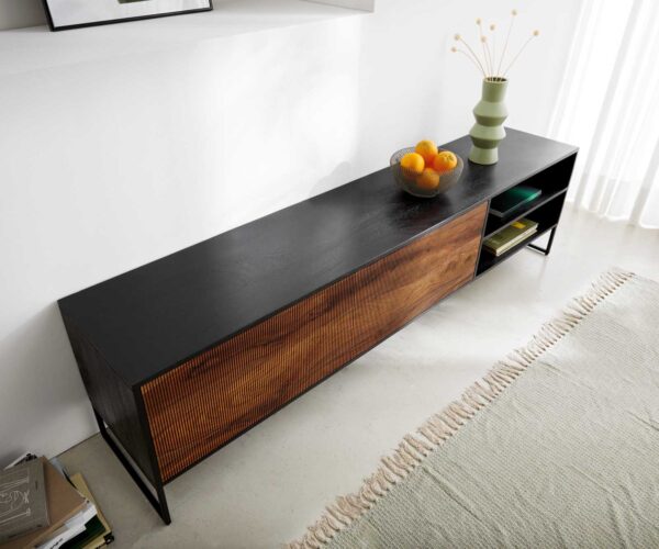 TV stolek Vaag 200 cm přírodní sheesham mango černá 2 dveře 2 přihrádky - Image 4