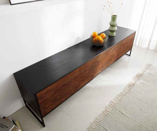 TV stolek Vaag 200 cm natural sheesham mango černá 4 dveře - Image 4