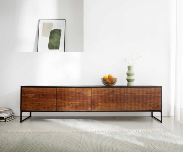TV stolek Vaag 200 cm natural sheesham mango černá 4 dveře - Image 2