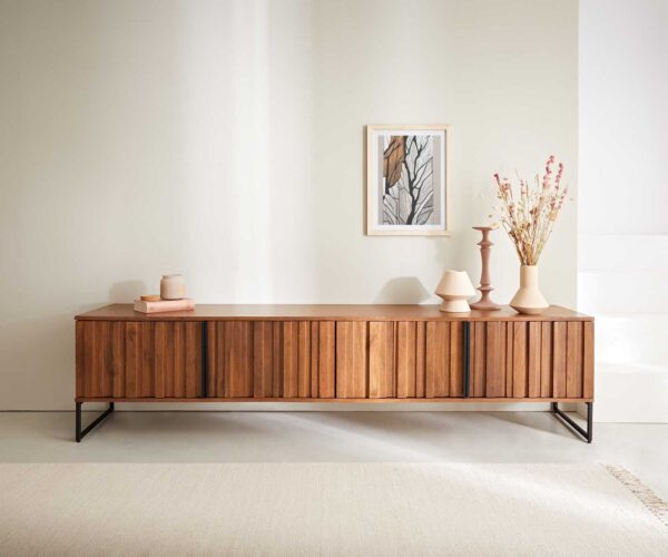 TV stolek Sivela 200 cm mango hnědá kov černý 4 dveře - Image 2