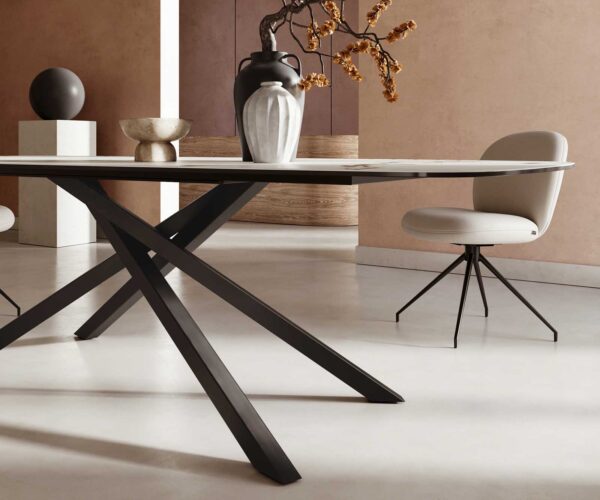 Jídelní stůl Edge lodní tvar keramika Calacatta Luxe bílá-zlatá-šedá 240x120 křížová podnož kov černý - Image 6