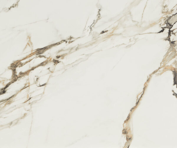 Jídelní stůl Edge lodní tvar keramika Calacatta Luxe bílá-zlatá-šedá 240x120 křížová podnož kov černý - Image 3