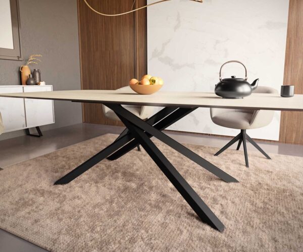 Jídelní stůl Edge lodní tvar, keramický, travertinová barva, 240x100, křížová podnož, obdélníkový, kov černý - Image 6