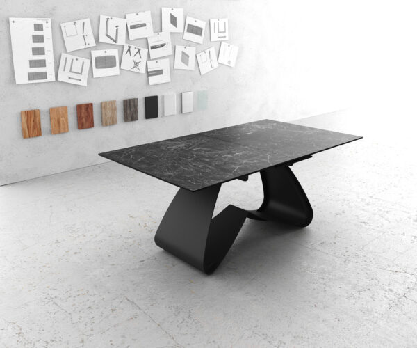 Jídelní stůl Edge 180-220x90 keramika Laminam Nero Greco antracit s černým W-rámem rozkládací - Image 2