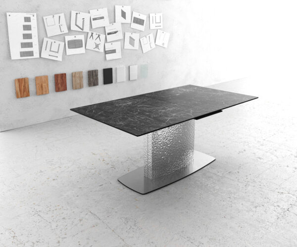 Jídelní stůl Edge 180-220x90 keramika Laminam Nero Greco antracit Wave nerez rozkládací - Image 2