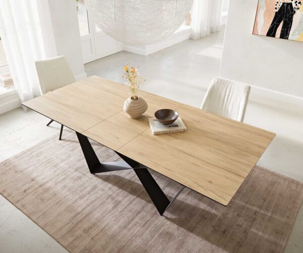 Jídelní stůl Edge keramický Laminam® Sabbia dubová barva 180-220x100 cm, spider, ploché černé kovové rozkládací - Image 6