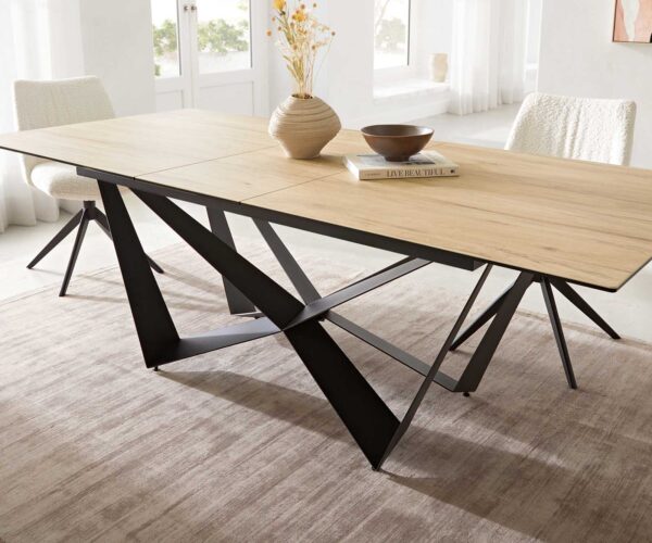 Jídelní stůl Edge keramický Laminam® Sabbia dubová barva 180-220x100 cm, spider, ploché černé kovové rozkládací - Image 7