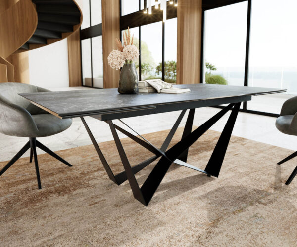 Jídelní stůl Edge keramika Laminam® Nero Greco antracit 200–300×100 cm, spider, ploché černé kovové nohy, rozkládací - Image 4