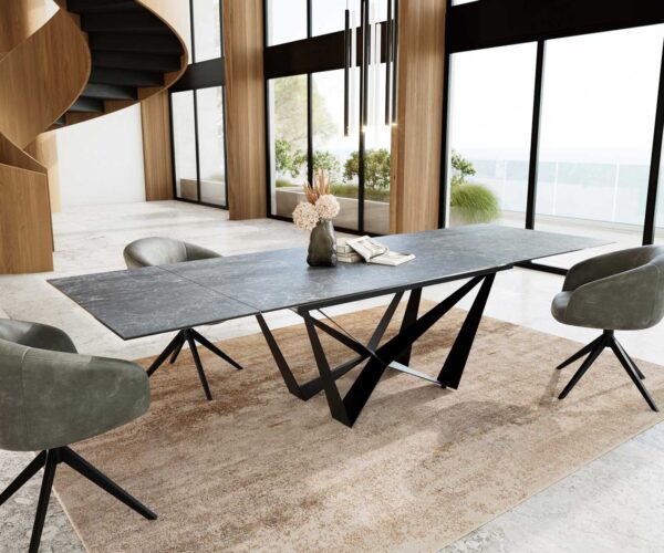 Jídelní stůl Edge keramika Laminam® Nero Greco antracit 200–300×100 cm, spider, ploché černé kovové nohy, rozkládací - Image 5
