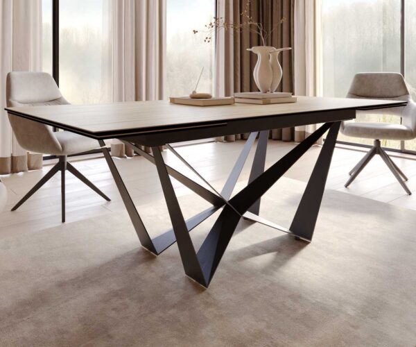 Jídelní stůl Edge keramický Laminam® Sabbia dubová barva 200-300x100 cm, spider, ploché černé kovové, rozkládací - Image 7