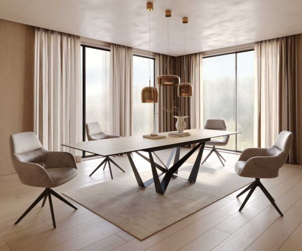 Jídelní stůl Edge keramický Laminam® Sabbia dubová barva 200-300x100 cm, spider, ploché černé kovové, rozkládací - Image 8
