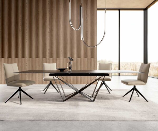 Jídelní stůl Edge keramický Laminam® Noir Desir hnědý 200-300x100 cm, spider nohy, plochý černý kov, rozkládací - Image 2