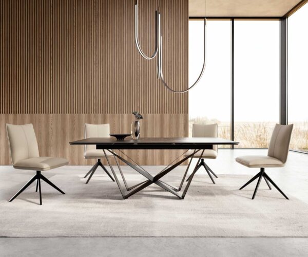 Jídelní stůl Edge keramický Laminam® Noir Desir hnědý 200-300x100 cm, spider nohy, plochý černý kov, rozkládací - Image 5