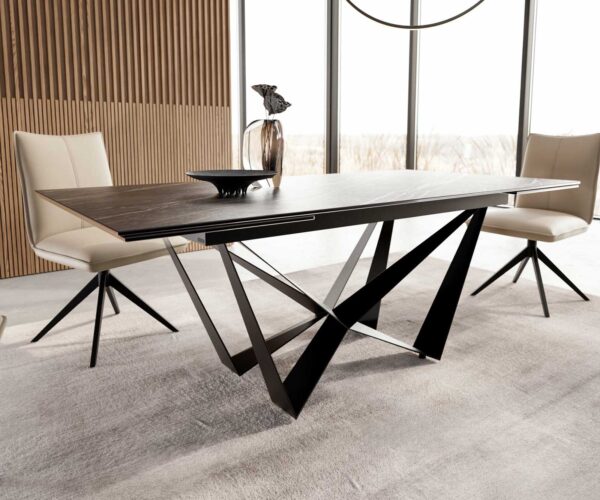 Jídelní stůl Edge keramický Laminam® Noir Desir hnědý 200-300x100 cm, spider nohy, plochý černý kov, rozkládací - Image 6