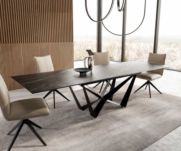 Jídelní stůl Edge keramický Laminam® Noir Desir hnědý 200-300x100 cm, spider nohy, plochý černý kov, rozkládací - Image 7