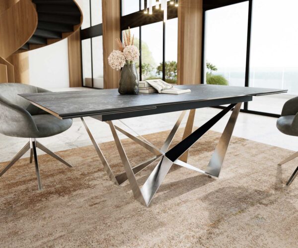 Jídelní stůl Edge keramika Laminam® Nero Greco antracit 200-300x100 spider plochý nerezový rozkládací - Image 4