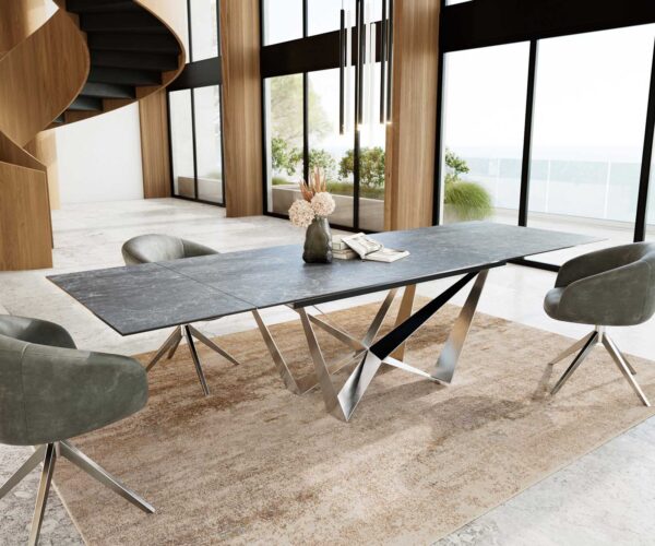 Jídelní stůl Edge keramika Laminam® Nero Greco antracit 200-300x100 spider plochý nerezový rozkládací - Image 5