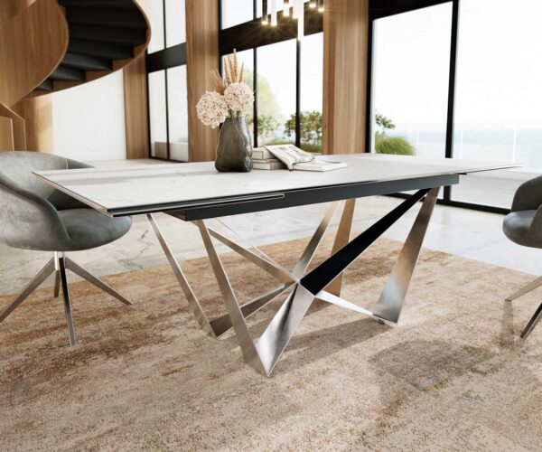 Jídelní stůl Edge keramika Laminam® Statuarietto white 200-300x100 spider plochý nerezový rozkládací - Image 6