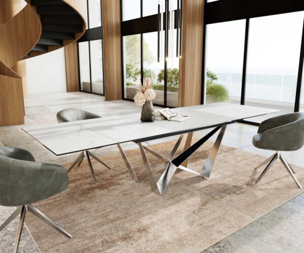 Jídelní stůl Edge keramika Laminam® Statuarietto white 200-300x100 spider plochý nerezový rozkládací - Image 8