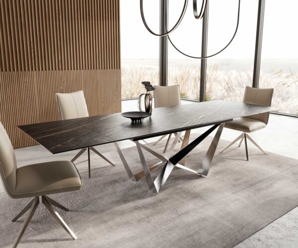 Jídelní stůl Edge keramický Laminam® Noir Desir hnědý 200-300x100 cm, spider nohy, nerezová ocel, rozkládací - Image 7