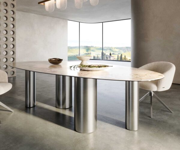 Jídelní stůl Edge oválný keramický Minas Melange bílá-béžová 280x130 pilíř nerezová ocel - Image 6