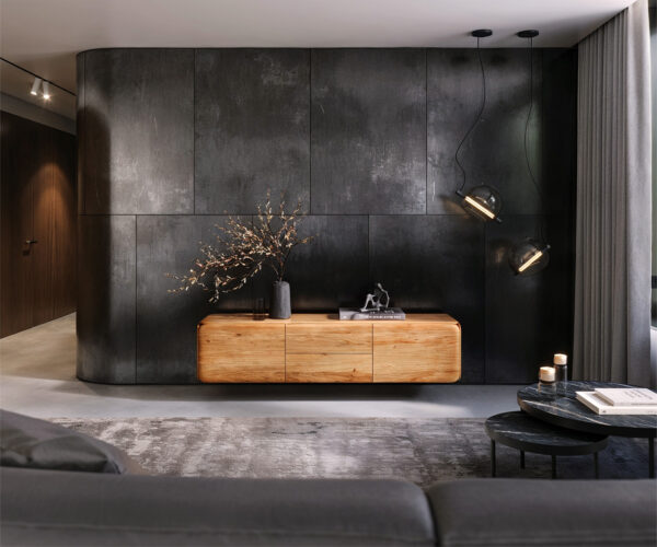 TV stolek Shavani 175 cm přírodní akácie 2 dveře 2 zásuvky vznášející se design - Image 2