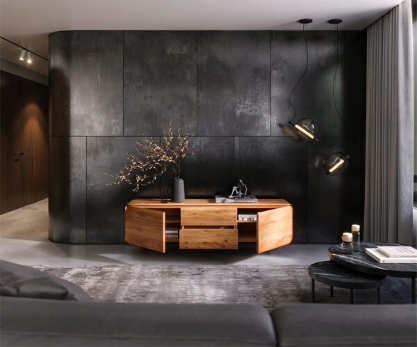 TV stolek Shavani 175 cm přírodní akácie 2 dveře 2 zásuvky vznášející se design - Image 5