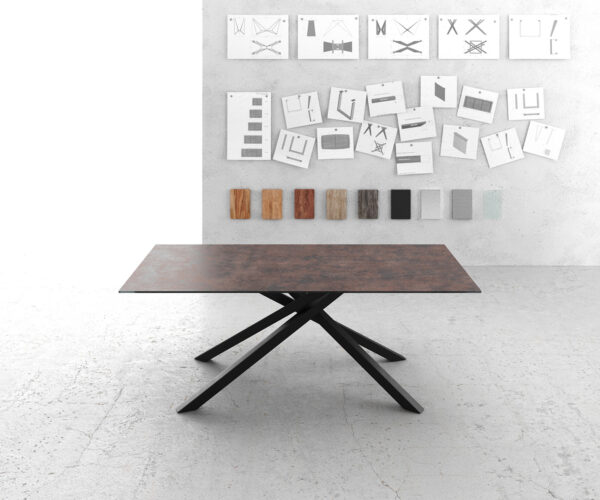 Jídelní stůl Edge 200x100 cm sklo antik-hnědý křížový rám obdélníkový černý - Image 2
