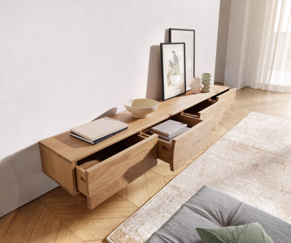 TV stolek Wyatt 220 cm přírodní dub, 4 zásuvky, závěsný styl - Image 2