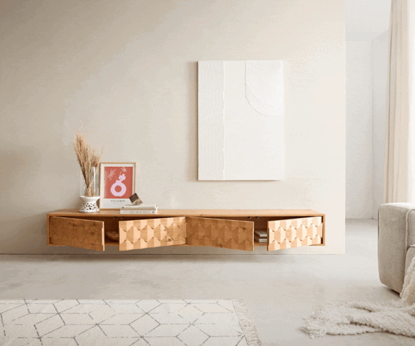TV stolek Fevo 220 cm přírodní dub, 4 dveře, vznášející se design - Image 3