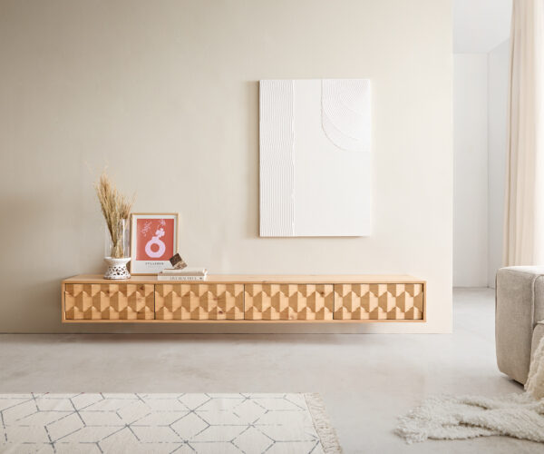 TV stolek Fevo 220 cm přírodní dub, 4 dveře, vznášející se design - Image 2