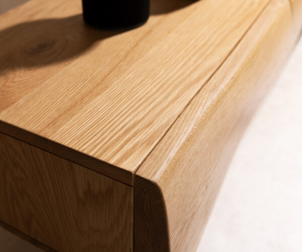 TV stolek New Live-Edge 200 cm přírodní dub 4 dveře kovový rám na kluzácích černý - Image 4