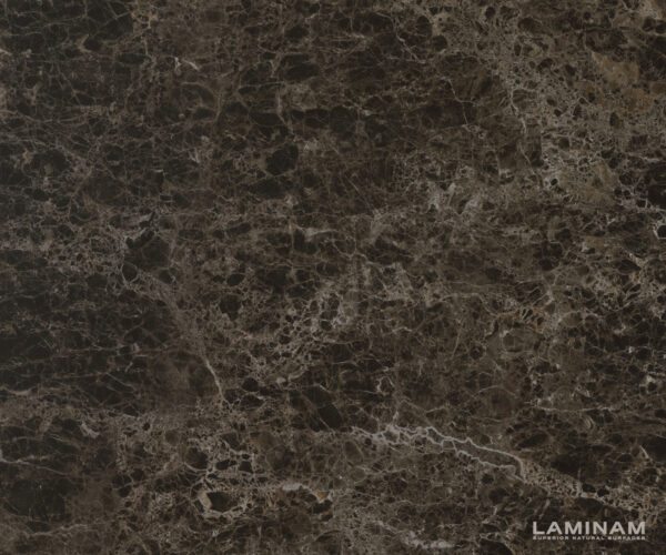 Konferenční stolek Ekrem 65x65 cm keramika Laminam® Emperador Extra Lucidato tmavě hnědá, kovová černá nožička ve tvaru sponky - Image 3