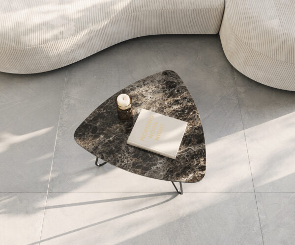 Konferenční stolek Ekrem 65x65 cm keramika Laminam® Emperador Extra Lucidato tmavě hnědá, kovová černá nožička ve tvaru sponky - Image 4